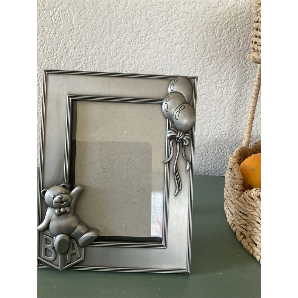 Lawrence‎ Vintage Pewter 4"x5.5" Photo Frame Teddy Bear Blocks